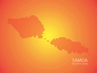 Orange pixel map of samoa on orange background. Vector illustration.