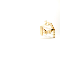Gold Piece of cake icon isolated on white background. Happy Birthday. 3d illustration 3D render.