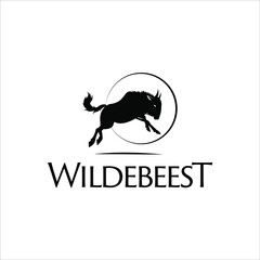 Wildebeest Silhouette Logo Animal Vector Template Simple Black Color Fauna Element for Graphic Design Ideas