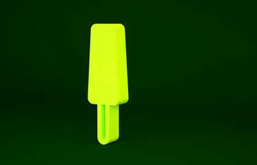 Yellow Ice cream on stick icon isolated on green background. Sweet symbol. Minimalism concept. 3d illustration 3D render.