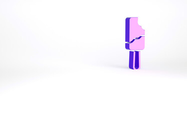 Purple Ice cream on stick icon isolated on white background. Sweet symbol. Minimalism concept. 3d illustration 3D render.