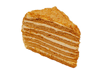 piece of cake honey cake isolated on a white background
