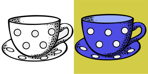 Vector illustration, Cup with circle pattern in black and white and color
