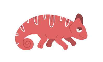 Cute and funny baby chameleon. Smiling reptile crawling. Baby character. Colored flat vector illustration isolated on white background