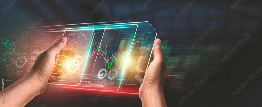 Canvas Prints digital of virtual marketing in situations with business and finance networking on interface online 