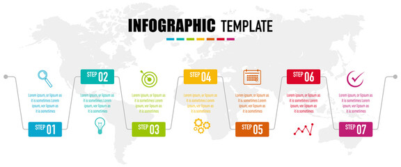 Infographics design vector and business icons with 7 options for presentation and web site	