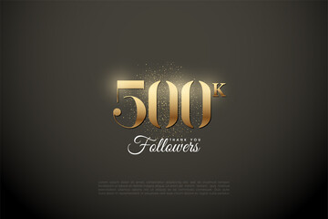 500k followers with illustration of gold numbers and glitter.