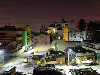 Night view of Indian metro city . Glowing and bright street light.