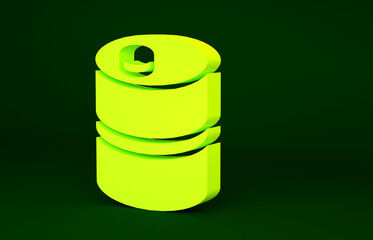 Yellow Metal beer keg icon isolated on green background. Minimalism concept. 3d illustration 3D render.