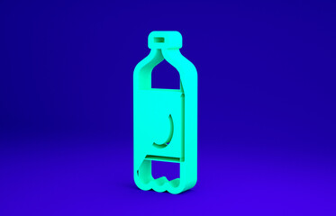 Green Plastic beer bottle icon isolated on blue background. Minimalism concept. 3d illustration 3D render.