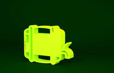 Obraz premium Yellow Wooden barrel on rack with stopcock icon isolated on green background. Minimalism concept. 3d illustration 3D render.