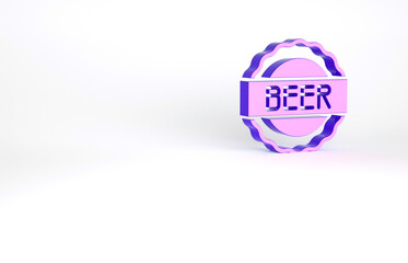 Purple Bottle cap with inscription beer icon isolated on white background. Minimalism concept. 3d illustration 3D render.