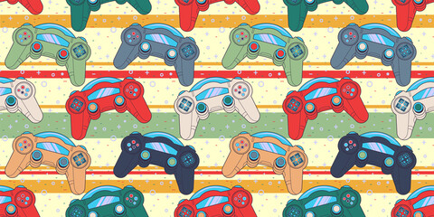 Vector Seamless Retro pattern with joysticks. Video game controller gaming cool print for boys and girls. Print for textiles, sportswear. © Janna Mudrak