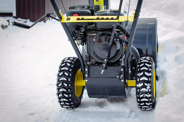 Snow removal equipment for cleaning snow in the village.