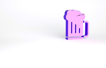 Purple Wooden beer mug icon isolated on white background. Minimalism concept. 3d illustration 3D render.