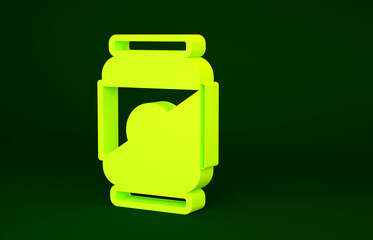 Yellow Beer can icon isolated on green background. Minimalism concept. 3d illustration 3D render.