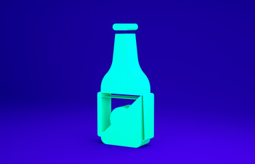 Green Beer bottle icon isolated on blue background. Minimalism concept. 3d illustration 3D render.
