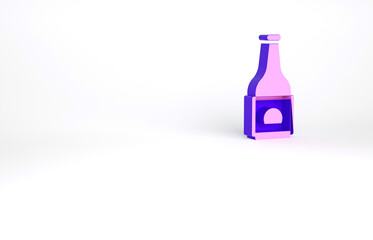 Purple Beer bottle icon isolated on white background. Minimalism concept. 3d illustration 3D render.