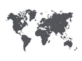 Obraz premium Halftone world map isolated. Vector illustration. Dotted map in flat design. 