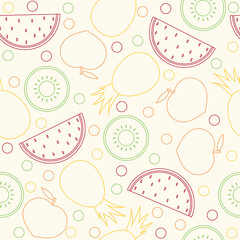 Seamless vector pattern designed with fruits with lines and bright and colorful colors.