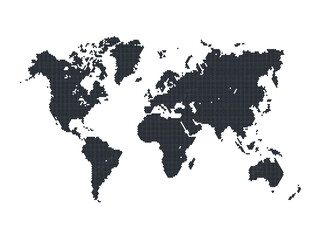 Halftone world map isolated. Vector illustration. Dotted map in flat design.
