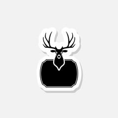 Deer head on wooden board sticker icon