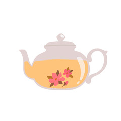 Glass teapot with flower tea. Vector illustration isolated on a white background