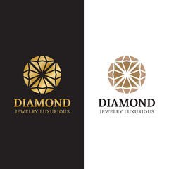 luxury golden diamond jewelry with circle logo concept