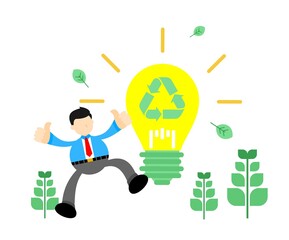 businessman worker and healthy nature light eco recycle lamp bright cartoon doodle flat design style vector illustration