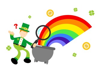 leprechaun shamrock celtic and cauldron with money and rainbow cartoon doodle flat design style vector illustration