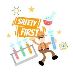 cowboy america and safety experiment laboratory flask research science cartoon doodle flat design style vector illustration