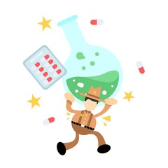 cowboy america and experiment laboratory medicine drug health cartoon doodle flat design style vector illustration