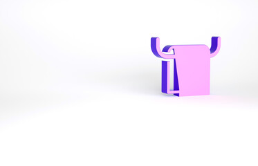 Purple Towel on a hanger icon isolated on white background. Bathroom towel icon. Minimalism concept. 3d illustration 3D render.