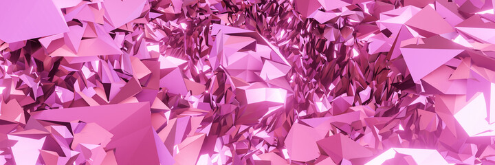 3D rendered abstract metallic pink crystals.