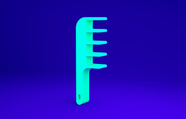 Green Hairbrush icon isolated on blue background. Comb hair sign. Barber symbol. Minimalism concept. 3d illustration 3D render.