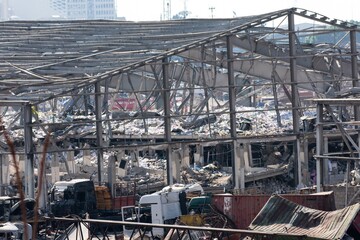 damage to warehouses and equipment at the Beirut port after an explosion in August 2020