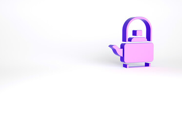 Purple Kettle with handle icon isolated on white background. Teapot icon. Minimalism concept. 3d illustration 3D render.