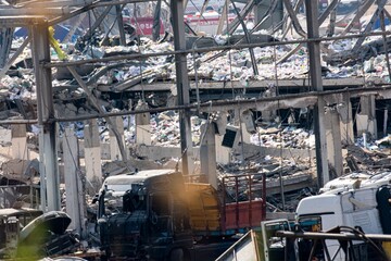 Fototapeta premium damage to warehouses and equipment at the Beirut port after an explosion in August 2020
