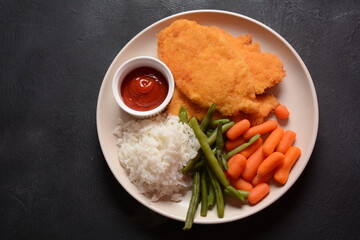 Israeli schnitzel made of chicken or turkey breast, coated with a mixture of beaten eggs and bread...