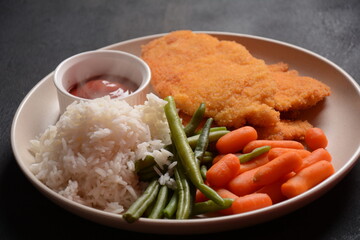 Israeli schnitzel made of chicken or turkey breast, coated with a mixture of beaten eggs and bread...