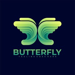 Vector Logo Illustration Butterfly Gradient Colorful Style.