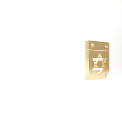 Gold Jewish calendar with star of david icon isolated on white background. Hanukkah calendar day. 3d illustration 3D render.