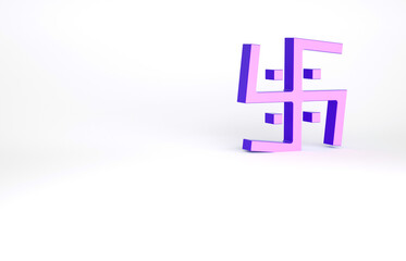 Purple Hindu swastika religious symbol icon isolated on white background. Minimalism concept. 3d illustration 3D render.
