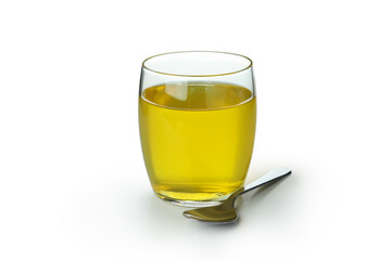 Glass of lemon jelly isolated on white background
