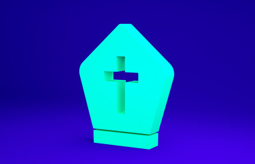 Obraz premium Green Pope hat icon isolated on blue background. Christian hat sign. Minimalism concept. 3d illustration 3D render.