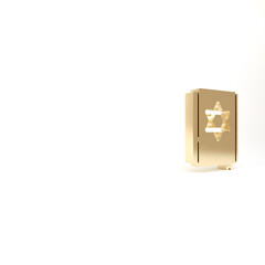 Gold Jewish torah book icon isolated on white background. Pentateuch of Moses. On the cover of the Bible is the image of the Star of David. 3d illustration 3D render.