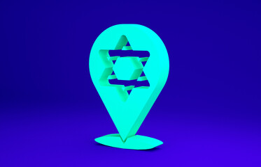 Green Star of David icon isolated on blue background. Jewish religion symbol. Symbol of Israel. Minimalism concept. 3d illustration 3D render.