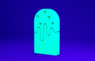 Green Easter cake icon isolated on blue background. Happy Easter. Minimalism concept. 3d illustration 3D render.