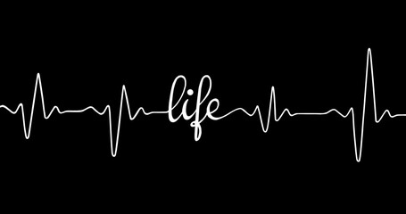 Drawing a cardiogram of the heart with a white curved line on a black background.