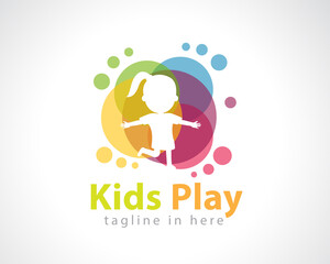 Kids play full color happy logo symbol design illustration inspiration